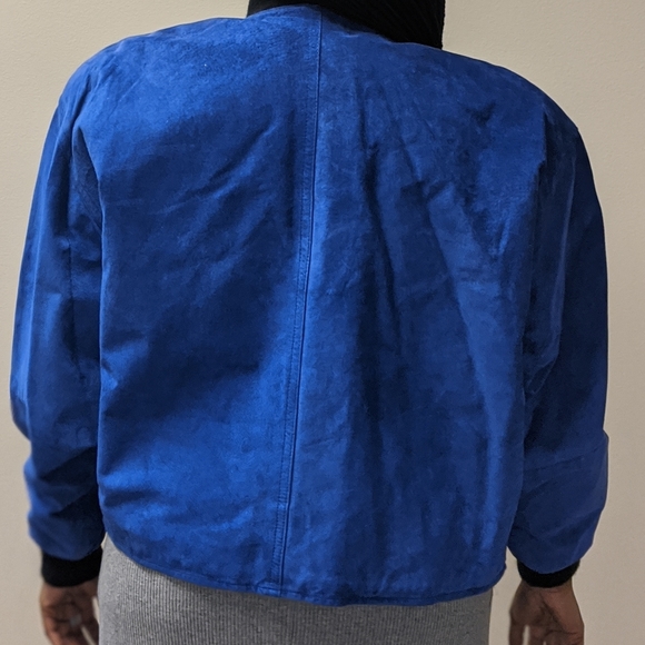 Anne Taylor vintage suede blue bomber jacket - Picture 3 of 3